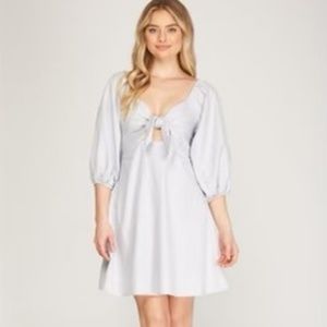 She + Sky Puff Sleeve Tie Front Mini Dress